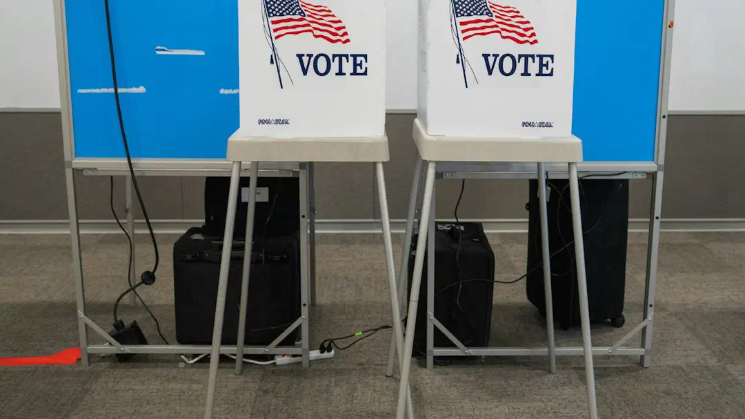 Two empty voting booths set up for voters